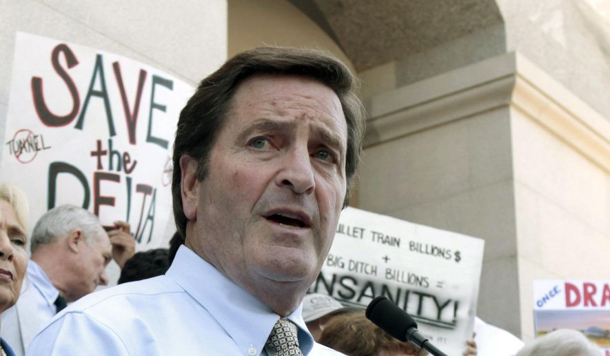 In this July 25, 2012, file photo, Rep. John Garamendi, D-Walnut Grove, speaks during a water project protest at the Capitol in Sacramento, Calif. (AP Photo/Rich Pedroncelli, File)