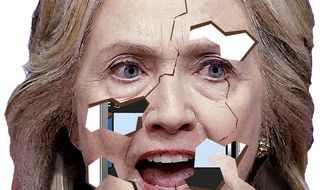 Illustration on Hillary&#39;s crumbling legal situation by Alexander Hunter/The Washington Times