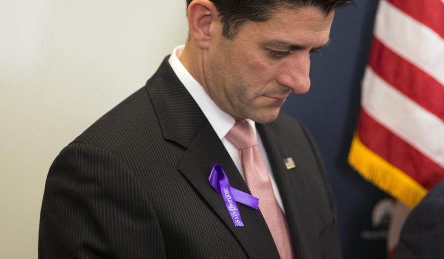 House Speaker Paul Ryan of Wis. pauses during a news conference on Capitol Hill in Washington, Wednesday, May 11, 2016. (AP Photo/Evan Vucci)