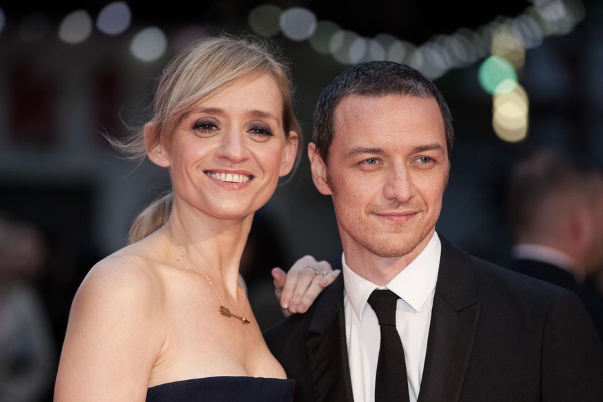 FILE - In this Oct. 7, 2015 file photo, actors Anne-Marie Duff and James McAvoy pose for photographers upon arrival at the premiere of the film "Suffragette," at the opening gala of the London film festival in London. McAvoy and Duff are ending their nearly 10-year marriage. The couple released a joint statement Friday, May 13, 2016, announcing their divorce and commitment to co-parenting their five-year-old son. (Photo by Grant Pollard/Invision/AP, File)