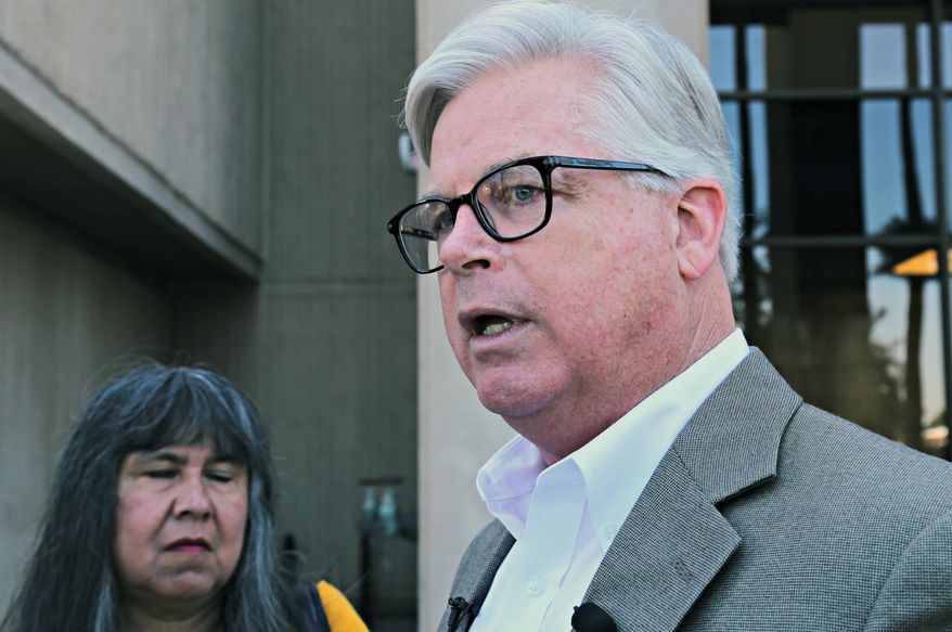 Attorney Tom Ryan calls for the impeachment of Arizona Secretary of State Michele Reagan for failing to properly inform the public ahead of the May 17 special election, during a news conference at the Arizona Capitol Friday, May 13, 2016, in Phoenix. Ryan said Friday that Reagan intentionally hid an error resulting in more than 200,000 households with multiple voters in all but Pima and Maricopa counties not getting the guides before early voting began on April 20. (AP Photo/Ryan Van Velzer)
