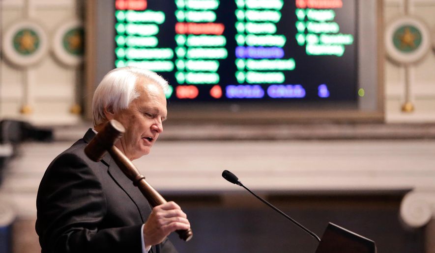 FILE - In this March 21, 2016, file photo, Senate Speaker Ron Ramsey, R-Blountville, presides over a session of the Tennessee Senate in Nashville, Tenn. State Republicans were scheduled to celebrate Ramsey's achievements at their annual Statesmen's Dinner in Nashville on Friday, May 13, 2016. (AP Photo/Mark Humphrey, File)