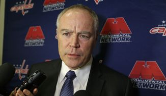 Washington Capitals general manager Brian MacLellan speaks before an NHL hockey game against the New York Islanders Thursday, Jan. 7, 2016, in New York. (AP Photo/Frank Franklin II) ** FILE **