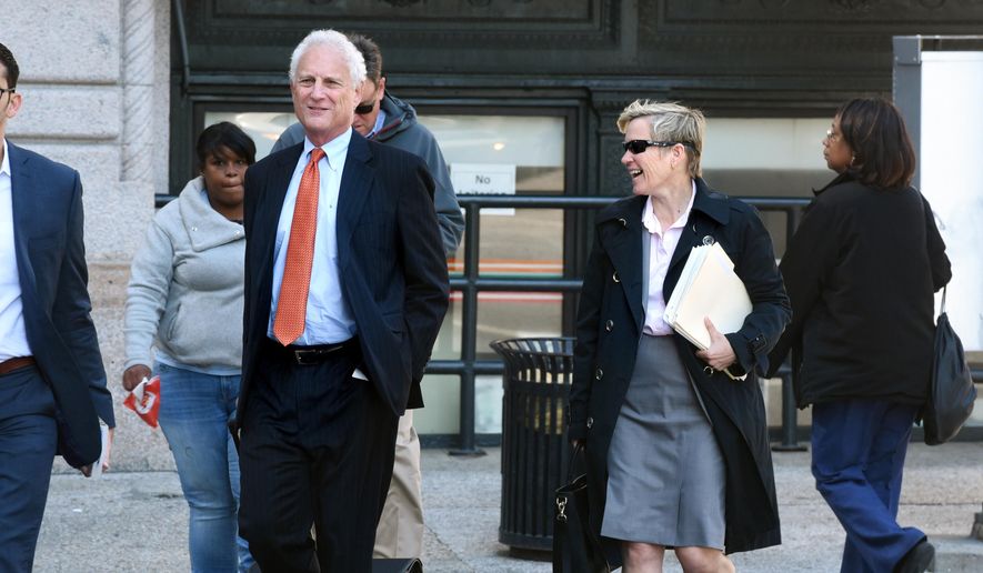 Chief Deputy State's Attorney Michael Schatzow, left, and Deputy State's Attorney Janice Bledsoe, walk to the courthouse on Monday, May 16, 2016, for the trial of Officer Edward Nero, one of the Baltimore city police officers charged in connection to the death of Freddie Gray. (Jerry Jackson/The Baltimore Sun via AP) WASHINGTON EXAMINER OUT; MANDATORY CREDIT