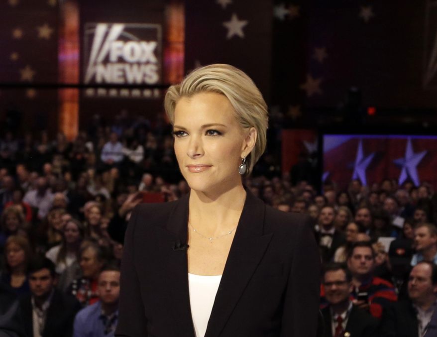 FILE - In this Jan. 28, 2016 photo, Moderator Megyn Kelly waits for the start of the Republican presidential primary debate in Des Moines, Iowa.  Donald Trump says people who are bullied “gotta get over it” and fight back. It’s a message he delivers to Megyn Kelly, the Fox News anchor who sat down with him for an interview months after he savaged her on Twitter and elsewhere.  (AP Photo/Chris Carlson)