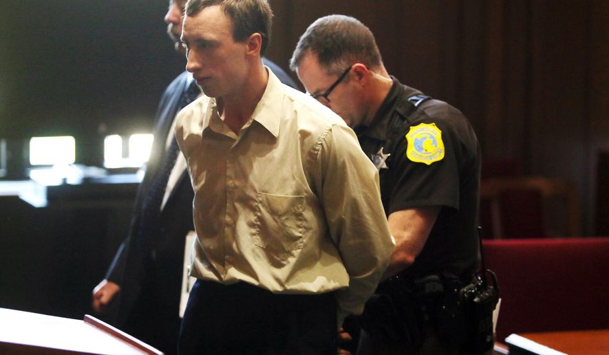 Aaron Pelletier appears in court Monday, May 16, 2016, in Kalamazoo, Mich. Pelletier, the brother of a man who was fatally shot by police in southwestern Michigan, was sentenced to two years in prison for his role in fleeing officers before the shooting. (Mark Bugnaski/Kalamazoo Gazette-MLive Media Group via AP) LOCAL TELEVISION OUT; LOCAL RADIO OUT; MANDATORY CREDIT