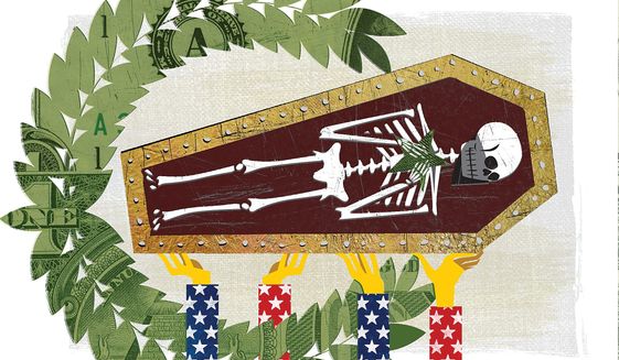 Illustration on the death of Hezbollah commander Mustafa Badreddine by Linas Garsys/The Washington Times