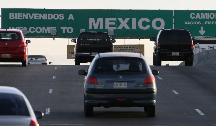 FILE - This Jan. 17, 2008 file photo, South bound vehicles leave El Paso, Texas and enter Juarez, Mexico at the Bridge of the Americas international port of entry. Immigrant advocates are complaining about U.S. Customs and Border Protection officers&#x27; actions toward residents along the U.S.-Mexico border in El Paso and New Mexico. A coalition of advocacy groups said Tuesday, May 17, 2016, that they filed a complaint with the U.S. Department of Homeland Security alleging at least 13 residents have experienced abuse, including being falsely accused of being prostitutes to having legal document seized for no reason. (Rudy Gutierrez/El Paso Times via AP, File) OUT EL PASO, EL DIARIO OUT, JUAREZ, MEXICO, EL DIARIO DE EL PASO OUT