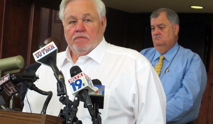 North Charleston Mayor Keith Summey speaks with reporters during a news conference at North Charleston City Hall in North Charleston, S.C., on Tuesday, May 17, 2016. Federal officials planned Tuesday to give details of their official review of the police department in North Charleston, where a former officer faces state and federal charges in the shooting death of unarmed black motorist Walter Scott. (AP Photo/Bruce Smith)