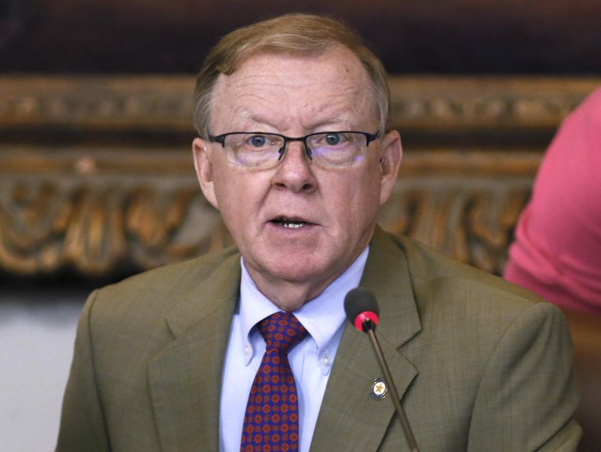 Oklahoma state Rep. Earl Sears, R-Bartlesville, speaks during a House committee meeting in Oklahoma City, Tuesday, May 17, 2016. A proposal to ask voters to approve a slight increase in the state sales tax and expand it to include services to pay for a teacher pay raise of up to $10,000 was unveiled by leaders in the Oklahoma House. (AP Photo/Sue Ogrocki)