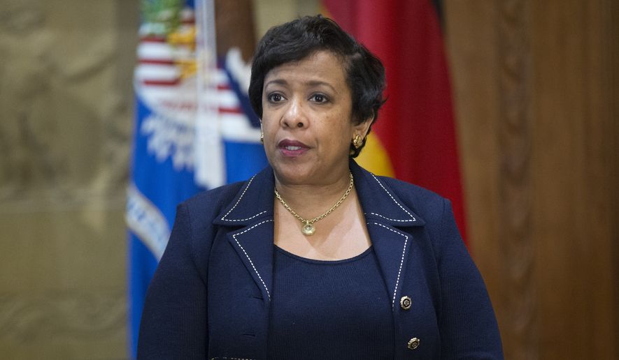 Attorney General Loretta Lynch speaks at the Justice Department in Washington, Wednesday, May 18, 2016, during a meeting with German Interior Minister Thomas de Maiziere. (AP Photo/Evan Vucci) ** FILE **
