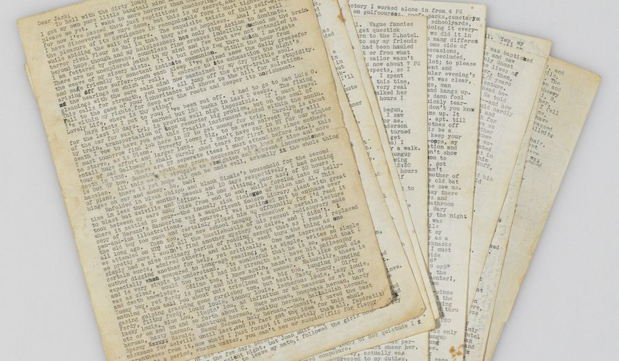 This photo provided by Christie's auction house shows Neal Cassady's December, 1950 "Joan Anderson Letter" to Jack Kerouac. The letter that inspired Kerouac's spontaneous style in "On the Road" is heading to auction June 16, 2016. (Christie's via AP)