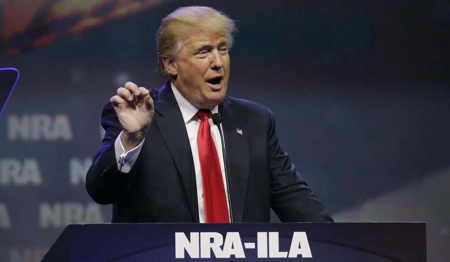 &quot;The only way to save our Second Amendment is to vote for a person that you all know named Donald Trump,&quot; the presumptive Republican nominee said at the NRA-ILA Leadership Forum. &quot;I will never let you down. I will protect our Second Amendment. I will protect our country.&quot; (Associated Press)