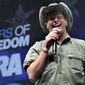 In this May 1, 2011, file photo, musician and gun rights activist Ted Nugent addresses a seminar at the National Rifle Association&#39;s 140th convention in Pittsburgh. (AP Photo/Gene J. Puskar) ** FILE **