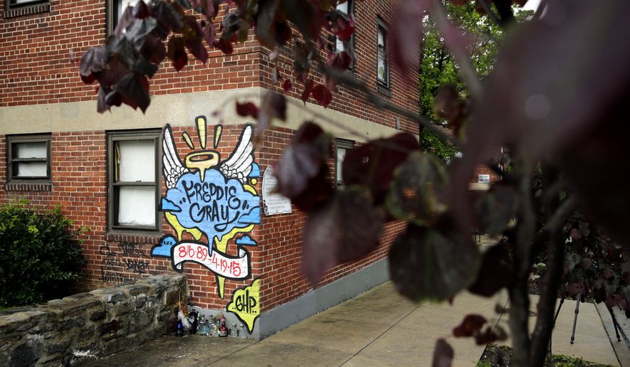 A mural is seen at the site of Freddie Gray&#x27;s arrest in the Sandtown neighborhood of Baltimore, Monday, May 23, 2016, after Officer Edward Nero, one of six Baltimore city police officers charged in connection to the death of Gray, was acquitted of all charges in his trial. (AP Photo/Patrick Semansky)