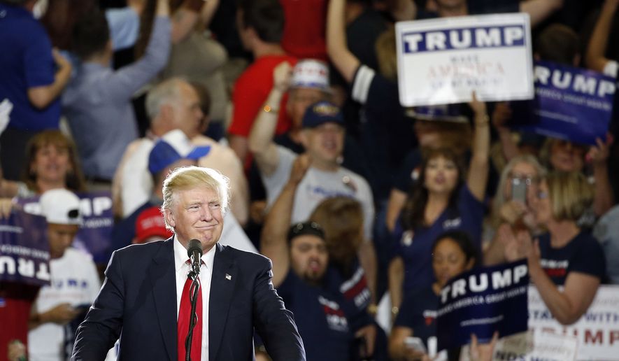 Republican presidential candidate Donald Trump speaks at a campaign event in Albuquerque, N.M., Tuesday, May 24, 2016. (AP Photo/Brennan Linsley)