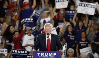 Republican presidential candidate Donald Trump speaks at a campaign event in Albuquerque, N.M., Tuesday, May 24, 2016. (AP Photo/Brennan Linsley)