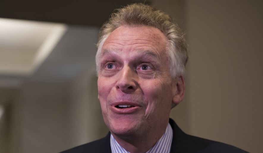 Virginia Gov. Terry McAuliffe speaks with reporters at the U.S. Capitol in Washington after a meeting with the Virginia congressional delegation on May 24, 2016. (Associated Press) **FILE**