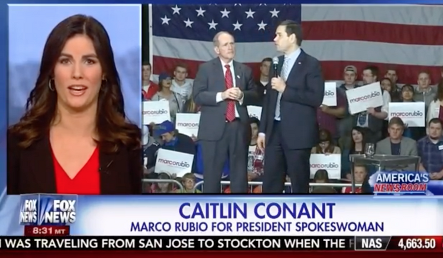 Caitlin Conant from a March 8 appearance on FoxNews. Screen capture from video hosted at Marco Rubio campaign's YouTube channel.