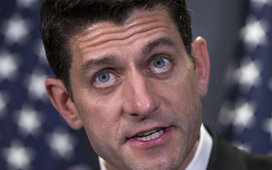 House Speaker Paul Ryan of Wis. faces reporters at Republican National Committee headquarters on Capitol Hill in Washington, Tuesday, May 24, 2016, following a closed-door caucus. On the cusp of the Memorial Day weekend, Ryan called the recent remarks of Veterans Affairs Secretary Robert McDonald as "disgusting" after comparing wait times to receive VA health care to the lines people wait in for rides at Disney theme parks. (AP Photo/J. Scott Applewhite)