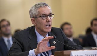 Transportation Security Administration (TSA) chief Peter Neffenger testifies on Capitol Hill in Washington, Wednesday, May 25, 2016, before the House Homeland Security Committee which is looking for answers on how to balance security with long lines at airport checkpoints.  (AP Photo/J. Scott Applewhite) ** FILE **