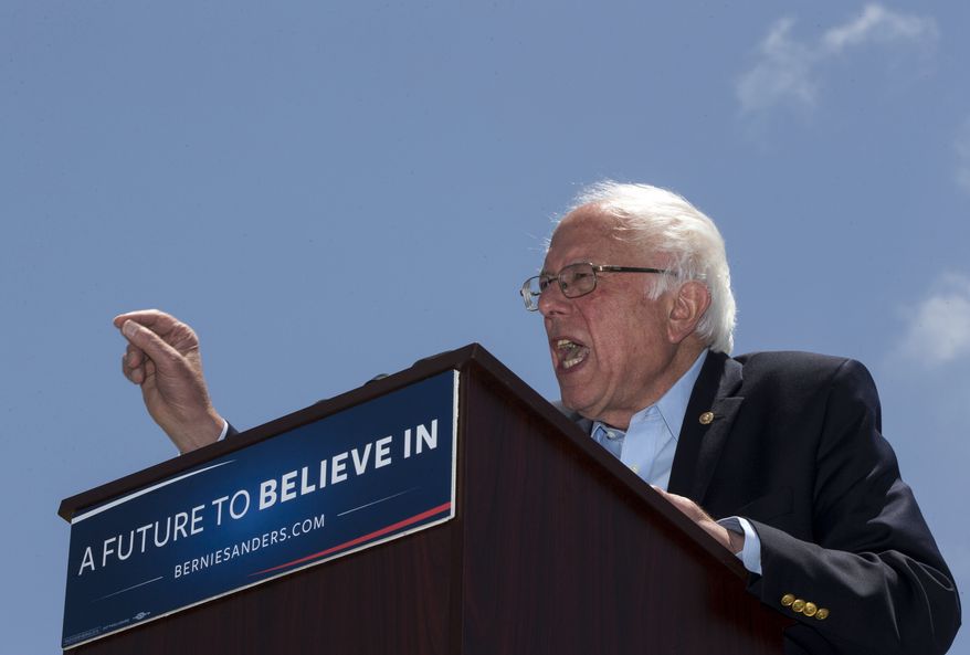 Democratic presidential candidate Sen. Bernie Sanders, I-Vt., speaks during a campaign rally at Ventura College in Ventura, Calif., Thursday, May 26, 2016. (AP Photo/Damian Dovarganes)