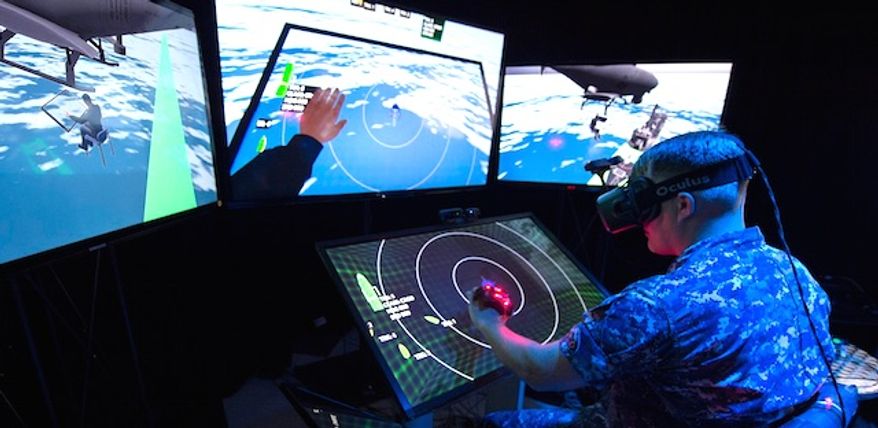 A sailor test Augmented reality (AR) technology. (U.S. Navy)