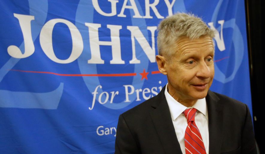 Libertarian presidential candidate Gary Johnson speaks to supporters and delegates at the National Libertarian Party Convention, Friday, May 27, 2016, in Orlando, Fla. (AP Photo/John Raoux)
