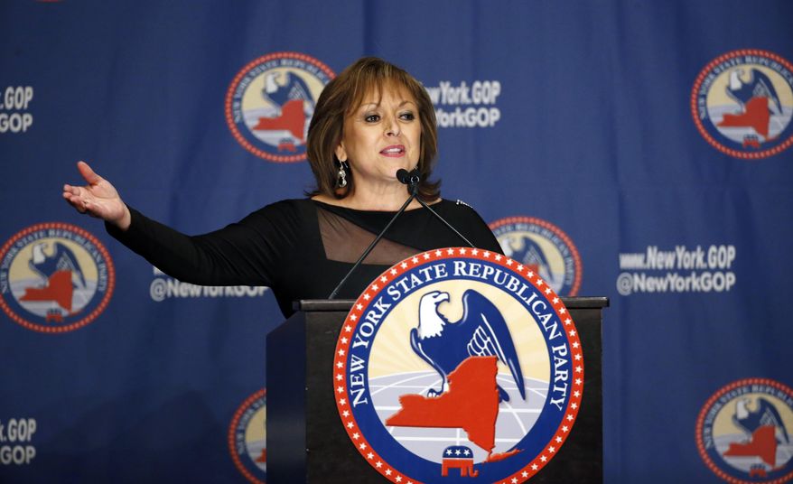 FILE - In this April 14, 2016 file photo, New Mexico Gov. Susana Martinez speaks during the New York Republican State Committee Annual Gala in New York. Republican presidential candidate Donald Trump chastised Martinez for not doing her job when it came to trends in unemployment, federal food aid and even containing the Syrian refugee crisis while he stumped at a rally in May 2016 in the nation's most Hispanic state. Martinez, who has not endorsed Trump, skipped the Albuquerque event and the public spat dampened lingering speculation that Martinez might be picked as vice president despite to attract more female and minority voters to the Republican ticket. (AP Photo/Kathy Willens, File)