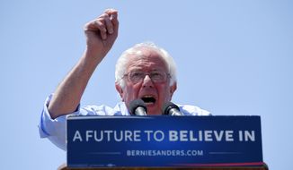 Democratic presidential candidate Sen. Bernie Sanders, I-Vt., speaks at a campaign rally, Saturday, May 28, 2016, in Santa Maria, Calif. (AP Photo/Mark J. Terrill)