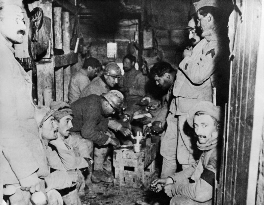 FILE - This undated file photo taken during the First World War shows French soldiers resting inside the Fort de Vaux, one of the second fortress to fall in the Battle of Verdun, eastern France. (AP Photo, File)