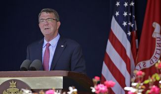 In this Friday, May 27, 2016, file photo, U.S. Defense Secretary Ashton Carter delivers remarks during the U.S. Naval Academy&#39;s graduation and commissioning ceremony in Annapolis, Md. (AP Photo/Patrick Semansky, File)