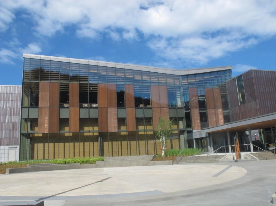 The new Father Andrew P. Kashevaroff Library, Archives and Museum building, shown here on Friday, May 27, 2016, in Juneau, Alaska, is scheduled to open on June 6. It’s a project years in the making and one of the last major buildings to be constructed by the state before the oil crash plunged Alaska into a deep deficit. (AP Photo/Becky Bohrer)