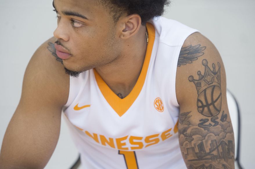 FILE - In this Oct. 12, 2015, file photo, Tennessee point guard Lamonte Turner waits during NCAA college basketball media day in Knoxville, Tenn. Turner says he was devastated when the NCAA ruled him ineligible to play in the 2015-16 season. Turner now believes the year away made him a better player as he prepares to take a leadership role for the Volunteers during his redshirt freshman season. (Saul Young/Knoxville News Sentinel via AP)