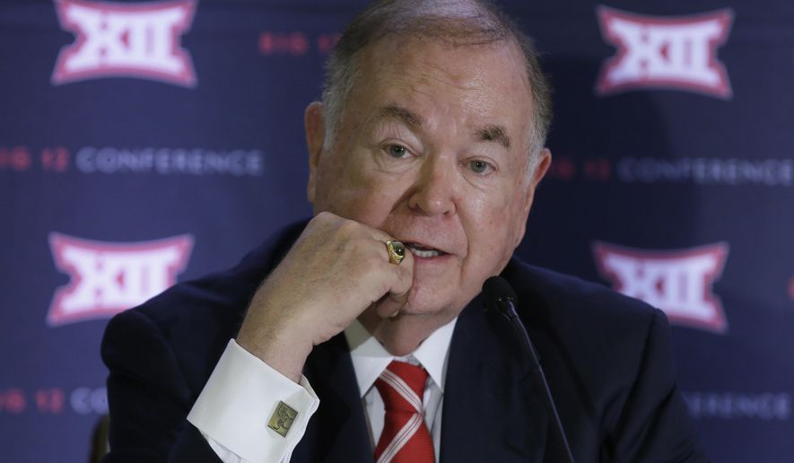 University of Oklahoma President David Boren speak to reporters after the second day of the Big 12 sports conference meetings in Irving, Texas, Thursday, June 2, 2016. (AP Photo/LM Otero)