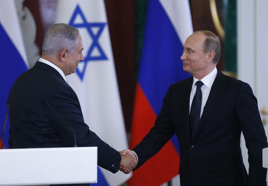 Russian President Vladimir Putin (right) and Israeli Prime Minister Benjamin Netanyahu held talks this week in Moscow and pledged to expand their cooperation in the fight against terrorism. (Associated Press)