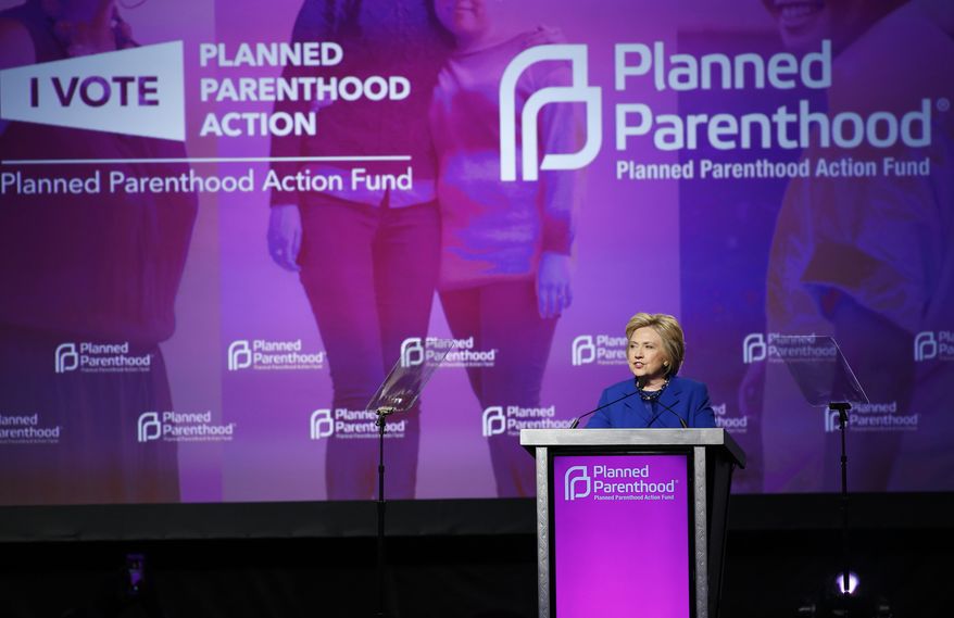 Democratic presidential candidate Hillary Clinton speaks during a Planned Parenthood Action Fund membership event, Friday, June 10, 2016 in Washington. (AP Photo/Alex Brandon)