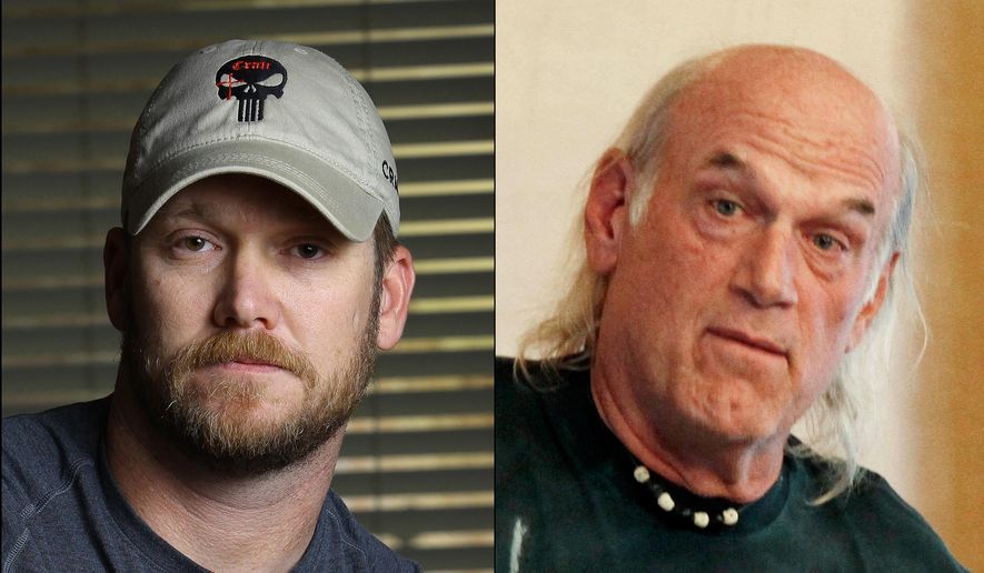 This combination of file photos shows Chris Kyle, left, former Navy SEAL and author of the book “American Sniper,” on April 6, 2012, and former Minnesota Gov. Jesse Ventura, right, on Sept. 21, 2012. (AP Photo/File)