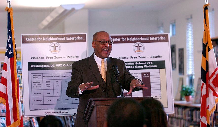 &quot;Young people that may have eyes and ears closed to advice have hearts open to example,&quot; said Robert L. Woodson, Sr., president of the Center for Neighborhood Enterprise. His center created the Violence-Free Zone Initiative, a mentoring program that has been shown to reduce violence in schools and achieve peace in the community. (The Washington Times)