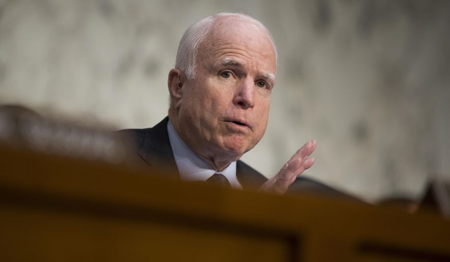 In this April 28, 2016 file photo, Sen. John McCain, R-Ariz. speaks on Capitol Hill in Washington. (AP Photo/Evan Vucci, File)