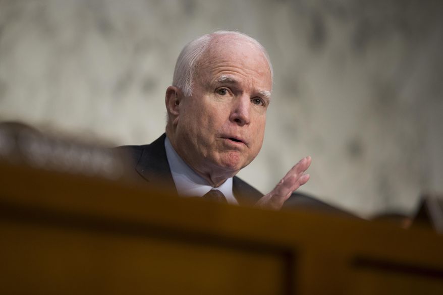 In this April 28, 2016 file photo, Sen. John McCain, R-Ariz. speaks on Capitol Hill in Washington. (AP Photo/Evan Vucci, File)