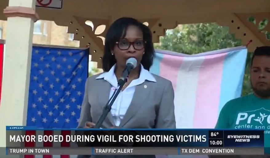 Protesters disrupted a vigil for the Orlando terrorist attack victims in San Antonio Thursday night, heckling Mayor Ivy Taylor for not standing up for LGBT rights. (KENS)