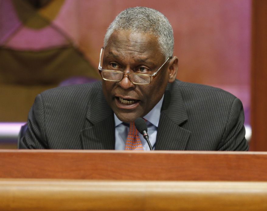 FILE - In this Feb. 4, 2014, file photo, Assemblyman Keith Wright, D-New York, speaks during a hearing in Albany, N.Y. Wright is running to fill the congressional seat of retiring longtime Rep. Charles Rangel. (AP Photo/Mike Groll, File)