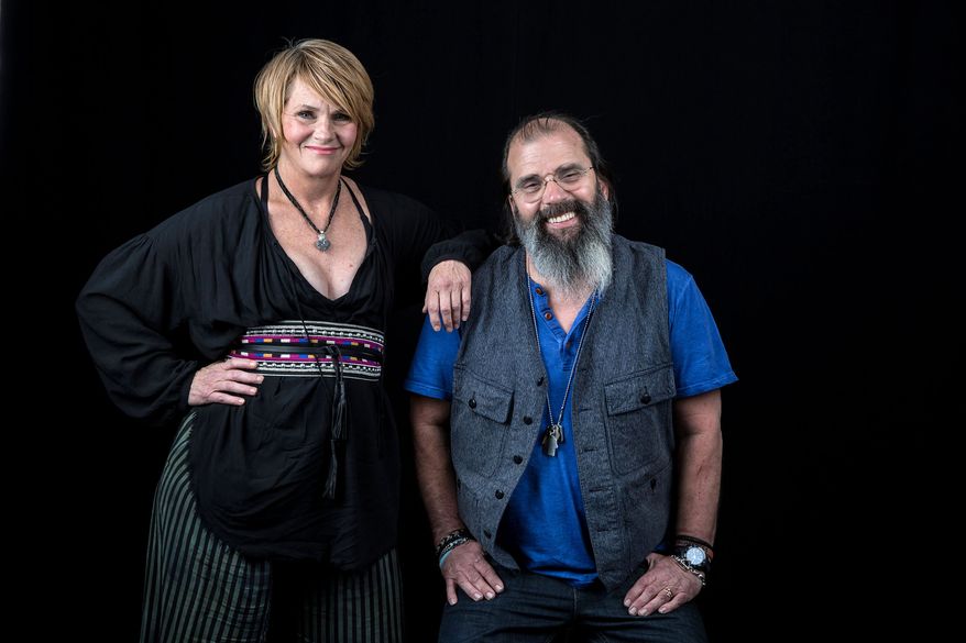 Shawn Colvin and Steve Earle pose for a portrait on Thursday, June 9, 2016, in New York. Colvin and Earle have done concerts together, and now have recorded their first duets album, "Colvin & Earle." (Photo by Amy Sussman/Invision/AP)