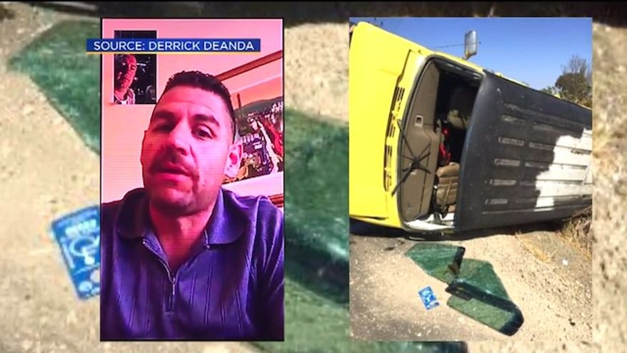 Derrick Deanda was billed by first-responders in Elk Grove, California, after he helped rescue a family from its overturned vehicle. (CBS-13 Sacramento screenshot)