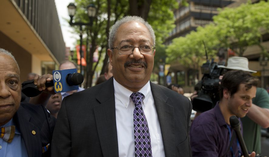 Rep. Chaka Fattah, D-Pa., walks after leaving the federal courthouse in Philadelphia, Tuesday, June 21, 2016. Fattah, a veteran Pennsylvania congressman, was convicted Tuesday in a racketeering case that largely centered on various efforts to repay an illegal $1 million campaign loan related to his unsuccessful 2007 mayoral bid. (AP Photo/Matt Rourke)