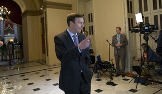 Sen. Chris Murphy, D-Conn., heads to the House chamber on Capitol Hill in Washington, Wednesday, June 22, 2016, to show support for the sit-down protest, seeking a vote on gun control measures on the floor of the House. (AP Photo/Alex Brandon) ** FILE **