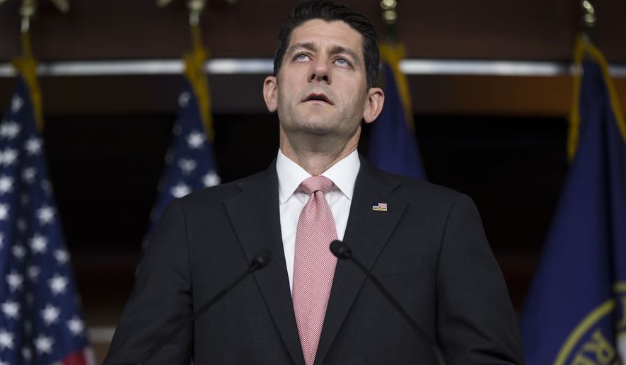 House Speaker Paul Ryan, Wisconsin Republican, listens to a question during a news conference on Capitol Hill in Washington on June 23, 2016. (Associated Press) **FILE**