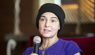 Irish singer-songwriter Sinead O&#39;Connor attends a press event during the Budapest Spring Festival at a hotel in Budapest, Hungary, on April 22, 2015. On June 24, 2016, she took to Facebook to rejoice in Britain&#39;s decision to leave the EU, and to deny rumors she was going to commit suicide. (Associated Press) **FILE**