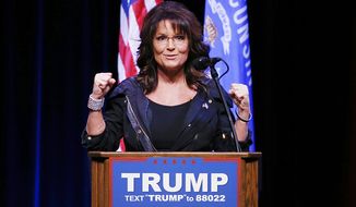 Former Gov. Sarah Palin - “He is from the private sector, not a politician, can I get a ‘Hallelujah’?” (AP Photo/Paul Sancya)